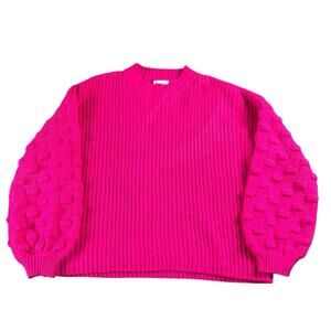 &Merci Oversized Puffy Sleeve Loose Knit Sweater Women's Small Hot Pink Acrylic